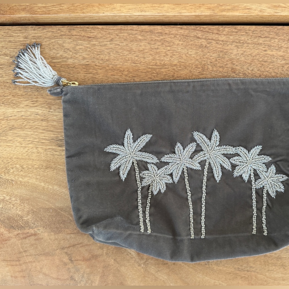 Gray Velour Glass Beaded Embroidered Women's Clutch / Makeup bag by Olivia Dar